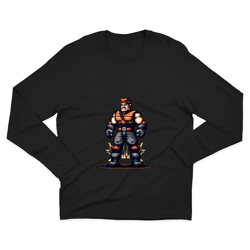 Retro Pixel Art Military Combat Hero Male Long Sleeve T-Shirt