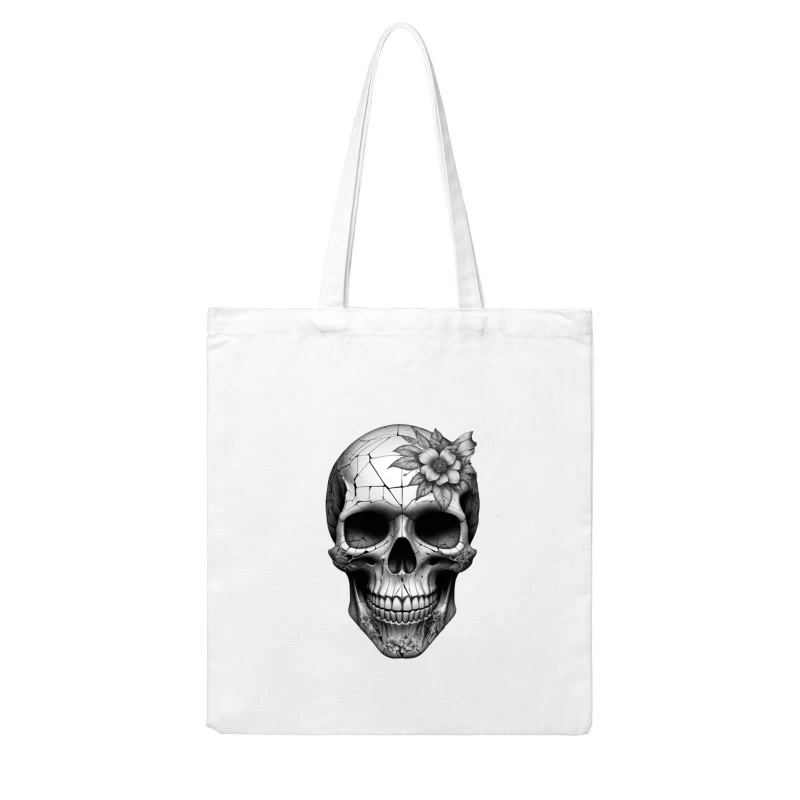 Intricate Floral Skull Design Cotton Tote Bag