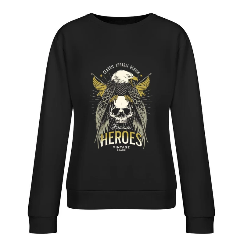 Heroic Eagle Skull with Golden Wings Vintage Design Female Pullover Sweatshirt