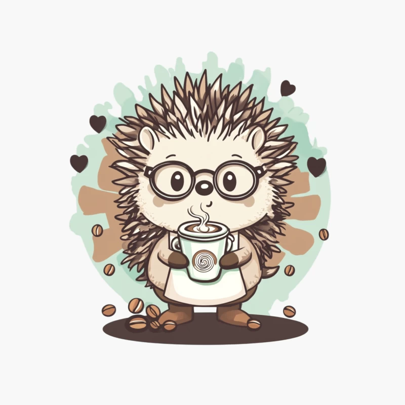 Cute Cartoon Hedgehog with Glasses Enjoying Coffee Cotton Tote Bag