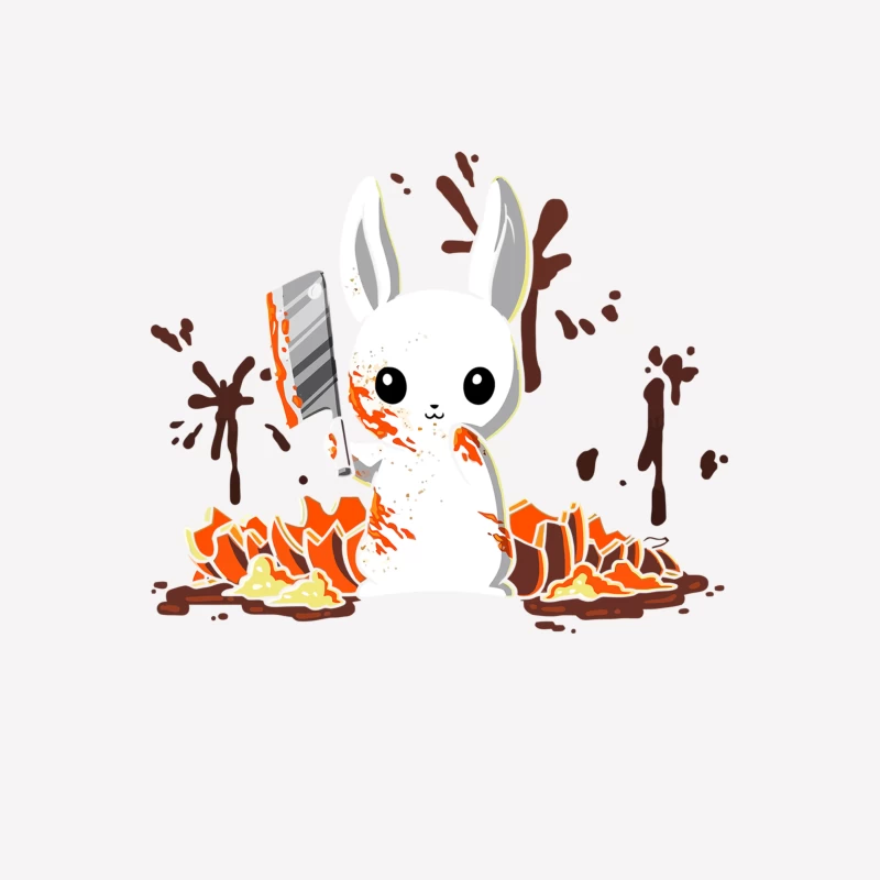 Cute Cartoon Rabbit with Knife and Blood Splatter Female T-Shirt