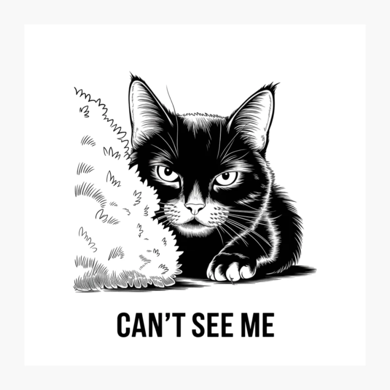 Stealthy Black Cat Hiding Illustration Pin