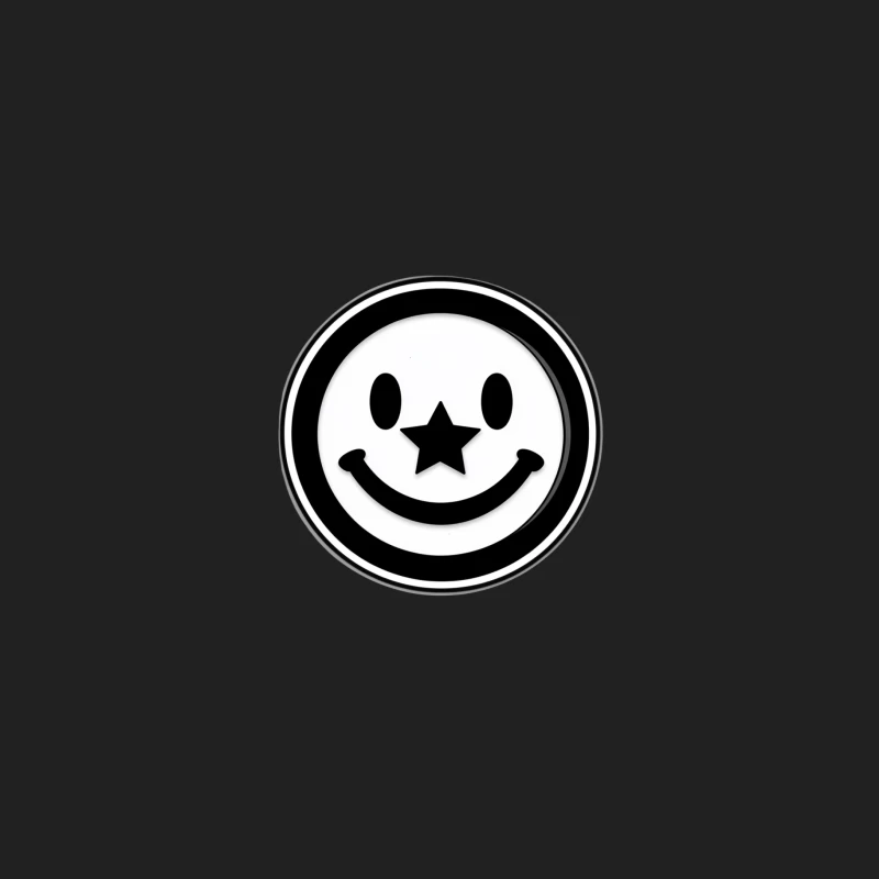 Star-Nosed Smiley Face Icon in Black and White Circle Bucket Hat