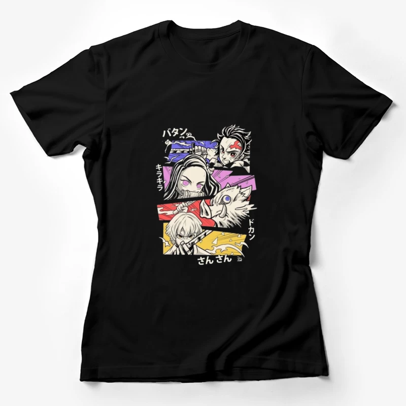 Charaktere aus einem Anime in farbenfroher Darstellung Damen T-Shirt