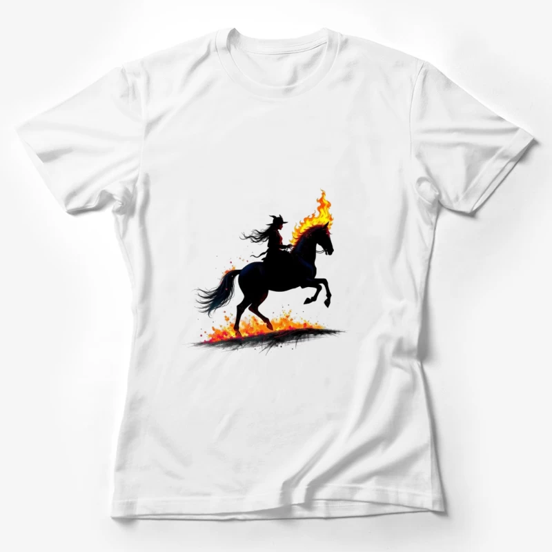 Mystical Dark Rider with Flaming Horse Silhouette Female T-Shirt