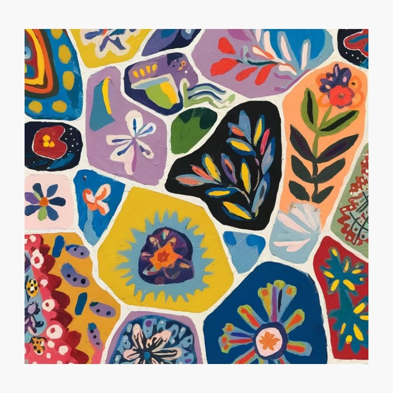 Vibrant Abstract Floral Folk Art with Geometric Patterns Throw Pillow