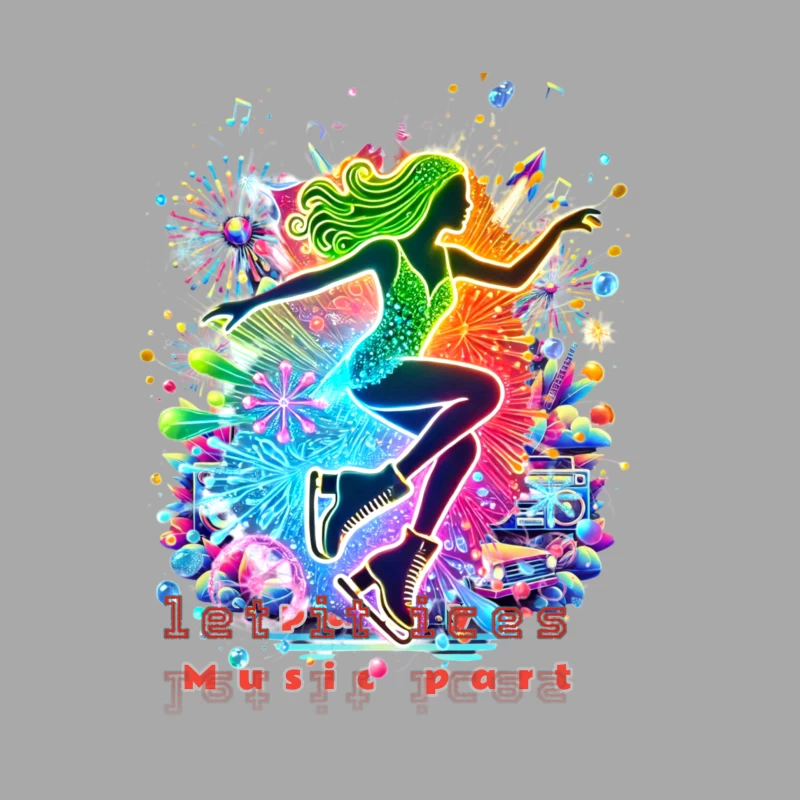 Neon ice skater girl Silhouette with Retro Music Vibes Male Pullover Hoodie