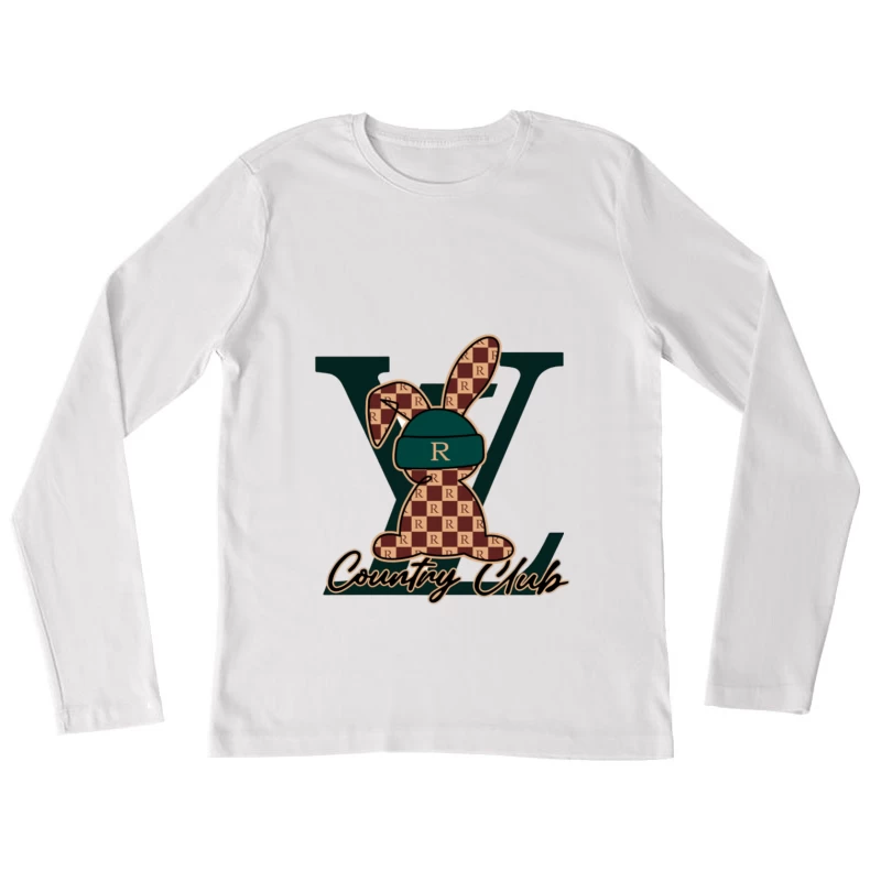 Kaninchen mit R-Muster im Country Club Stil Damen Langarm T-Shirt