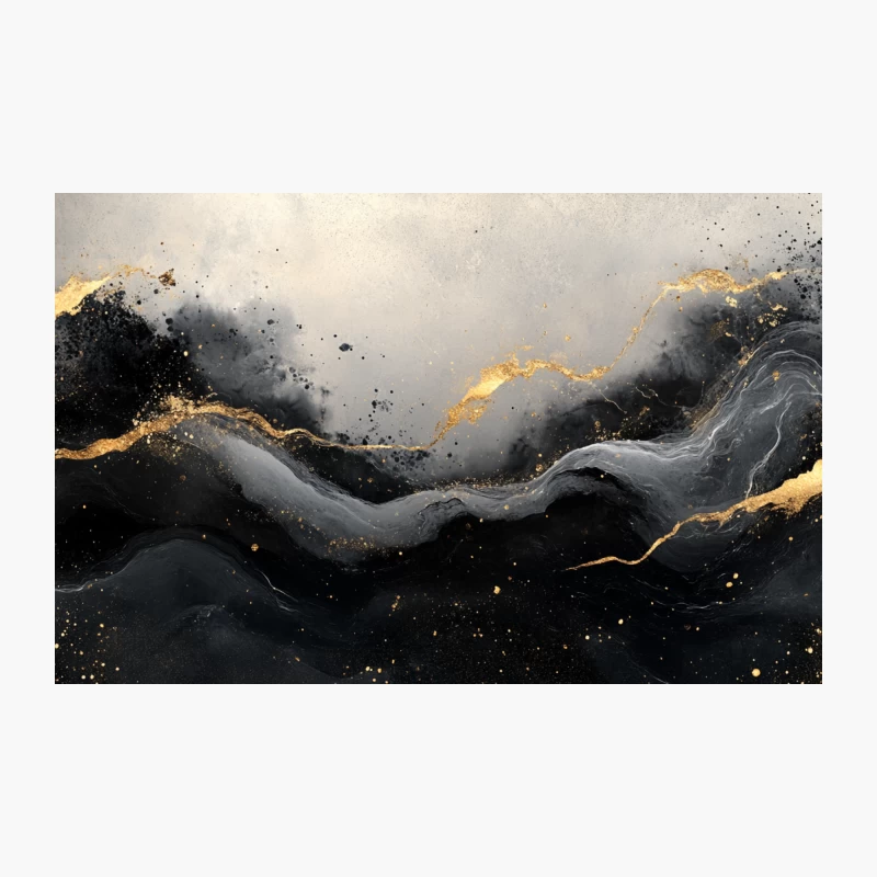 Luxurious Gold and Black Abstract Fluid Art Travel Mug