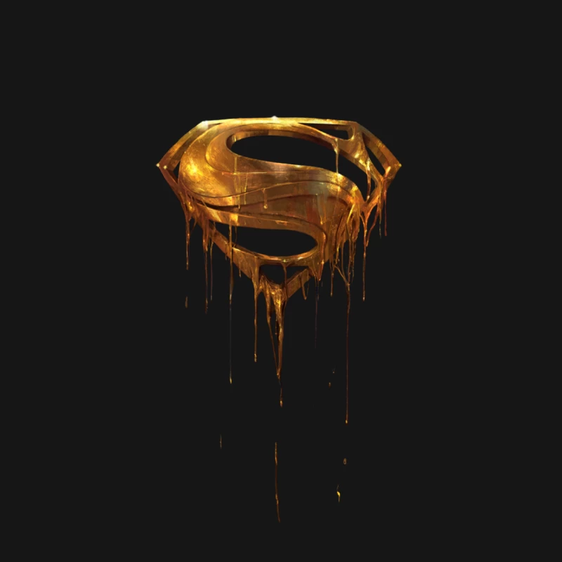 Melting Golden Superman Logo: Iconic Superhero Symbol Reimagined Male T-Shirt