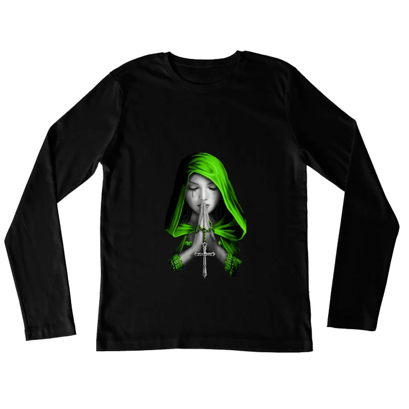 Bete Frau mit grünem Schleier Damen Langarm T-Shirt