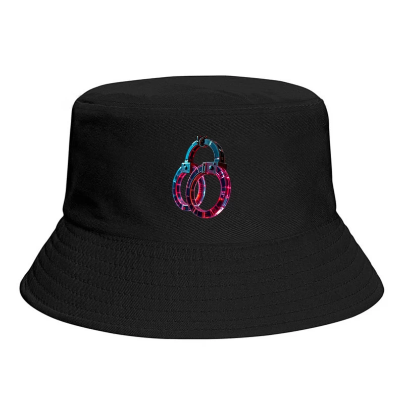 Illuminated Cyberpunk Handcuffs with Neon Pink and Blue Glow Bucket Hat