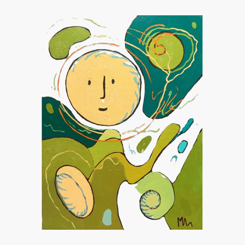 Whimsical Abstract Face in Green and Yellow Cotton Tote Bag