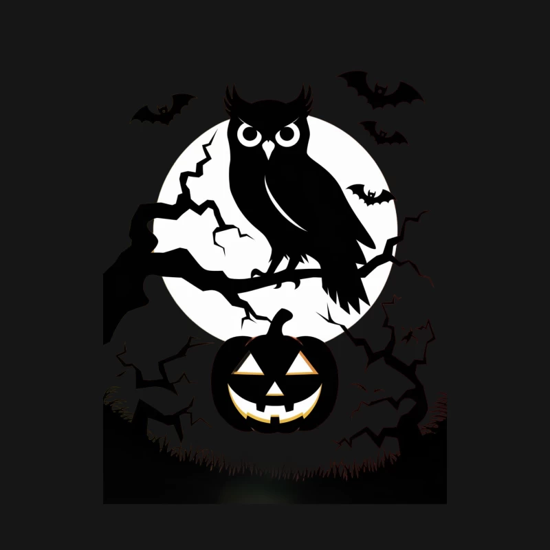 Spooky Halloween Night with Owl and Jack-o'-lantern Silhouette Female Long Sleeve T-Shirt
