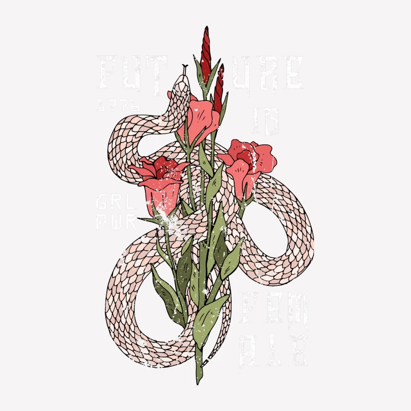 L'avenir est féminin avec serpent et fleurs Femme T-Shirt