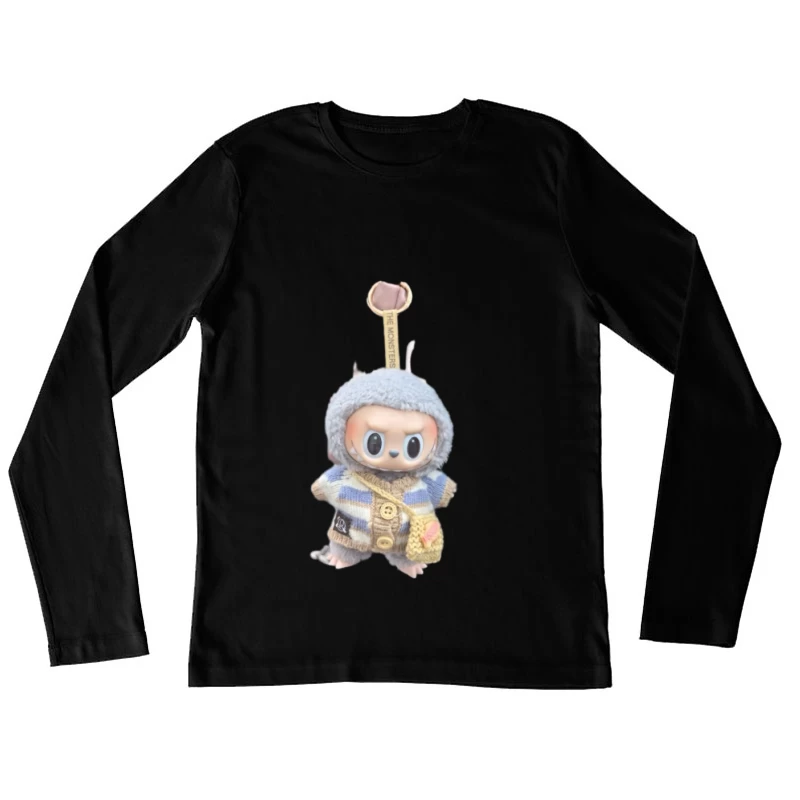 Süßes Monster-Plüschtier mit gestreiftem Pullover Damen Langarm T-Shirt