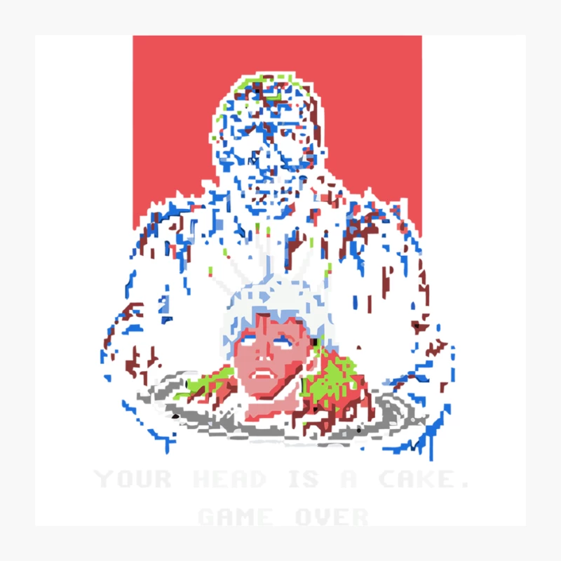 Pixelated Surreal Portrait with Meat and Text Pin