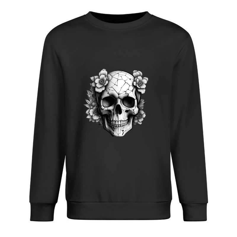 Cracked Skull with Flowers Male Pullover Sweatshirt