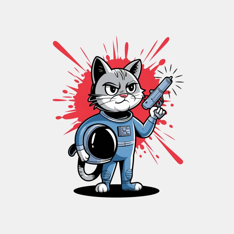 Armed Astronaut Cat Cartoon Character Male Tank Top