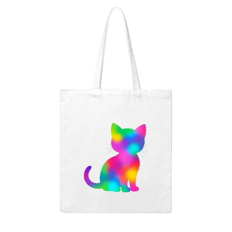 Rainbow Gradient Cat Silhouette Art Cotton Tote Bag