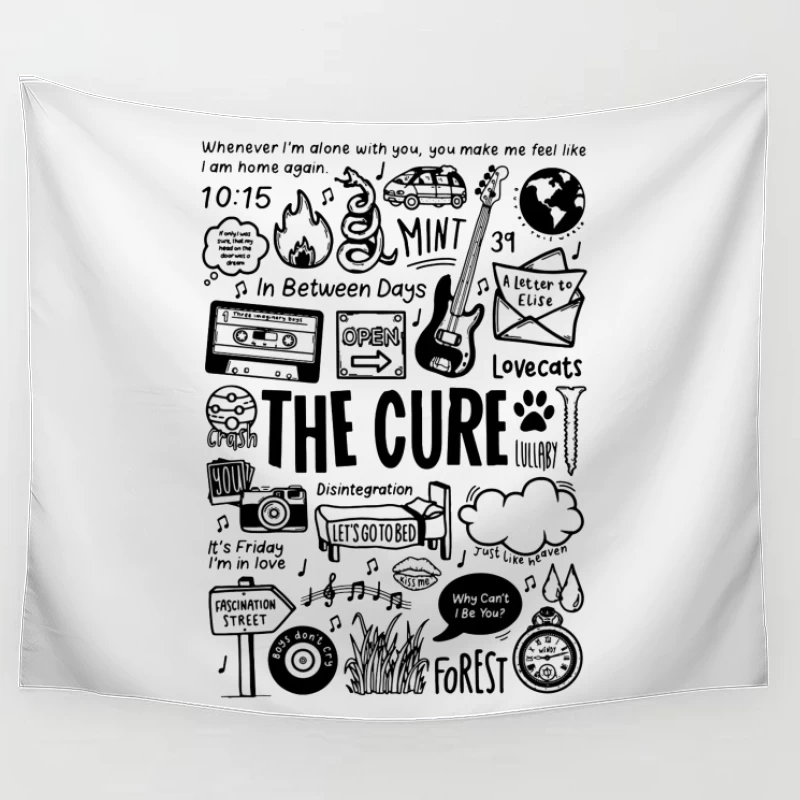 The Cure Band Fan Art Doodle Collection Tapestry