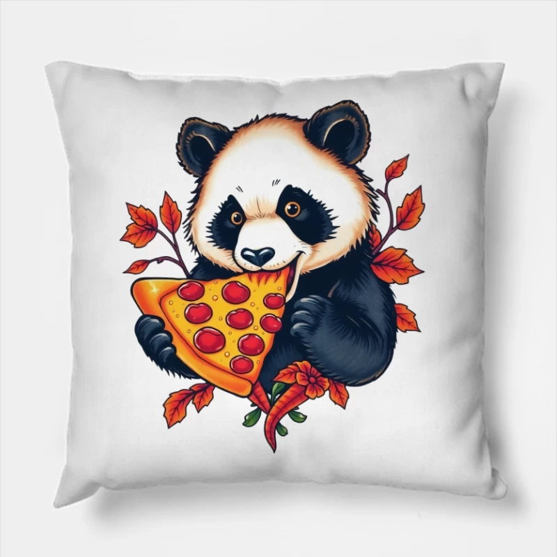 Cute Panda Bear Eating Pizza Throw Pillow