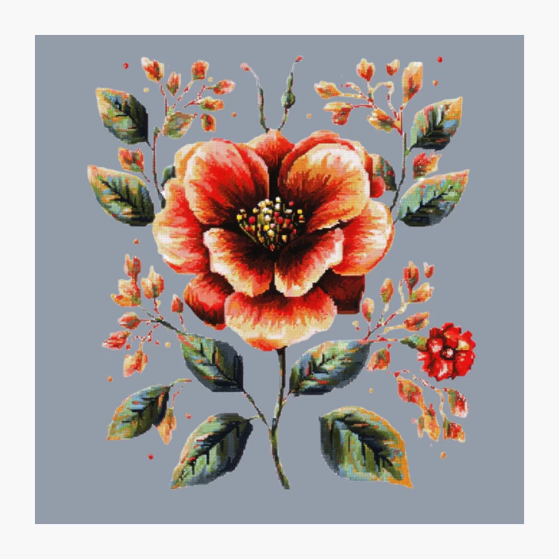 Vintage-Inspired Cross Stitch Floral Embroidery Design Pin