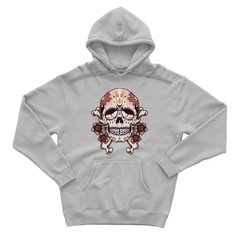 Decorative Skull with Crossbones and Floral Elements Male Pullover Hoodie