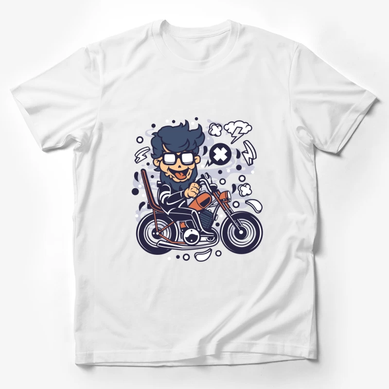 Motard cartoon amusant sur une moto Homme T-Shirt