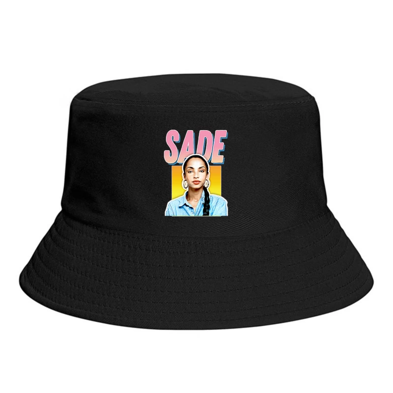 Stylized Pop Art Portrait with Pink "SADE" Text Bucket Hat