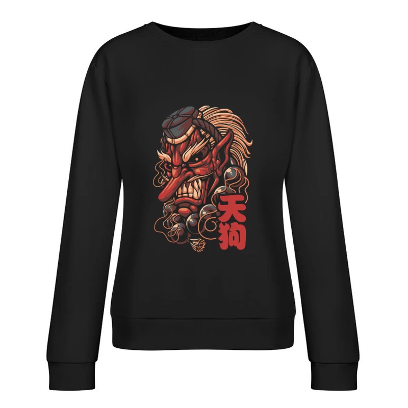 Ferocious Demon Illustration in Traditional Art Style Female Pullover Sweatshirt