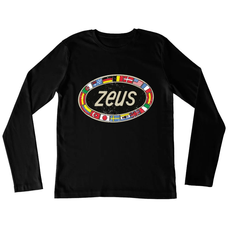 Zeus International Vintage Logo with National Flags Border Female Long Sleeve T-Shirt