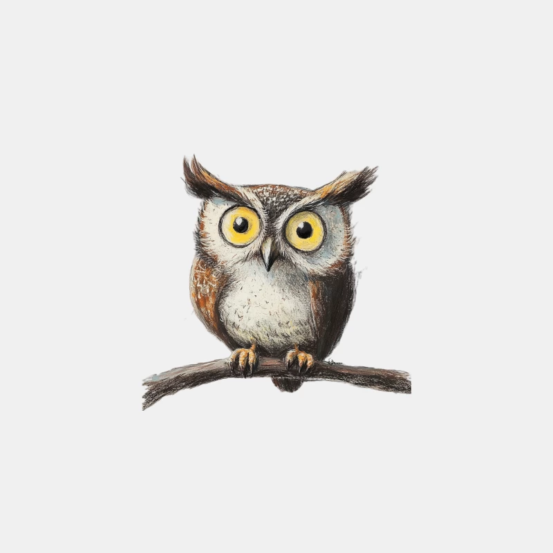 Cute Hand-Drawn Owl with Yellow Eyes Art Illustration Bucket Hat