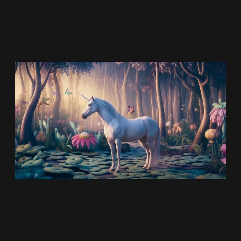 Magical Unicorn in Enchanted Fantasy Forest Desk Mat