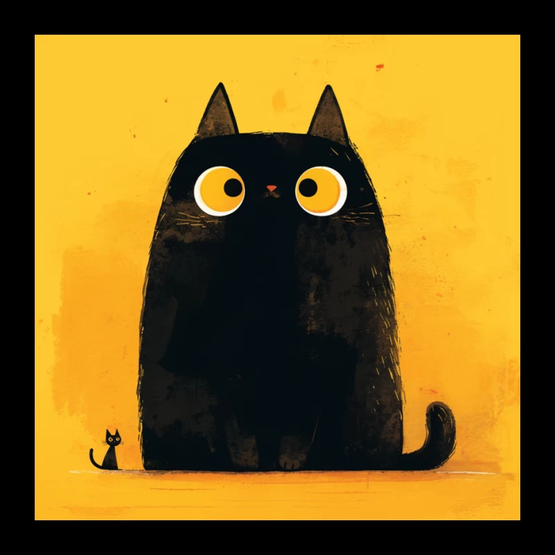 Adorable Black Cat with Big Yellow Eyes - Minimalist Illustration Pin