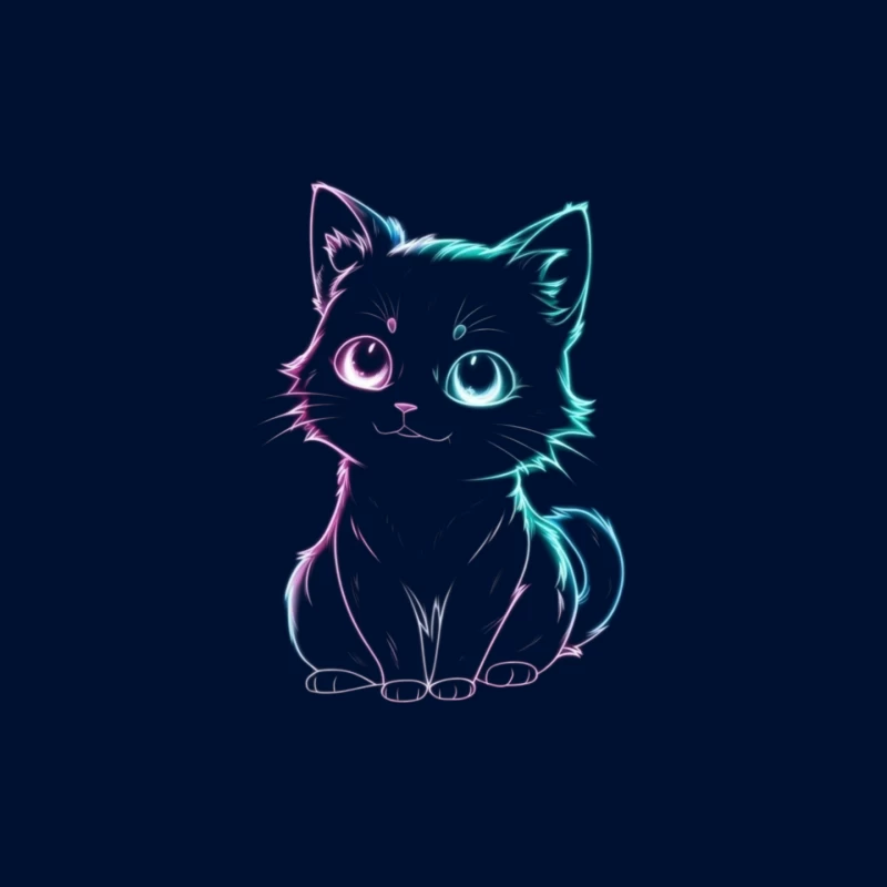 Neon Glow Cute Cat Illustration Mouse Pad