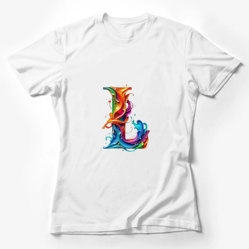 Vibrant Liquid Rainbow Letter L Artistic Typography Female T-Shirt