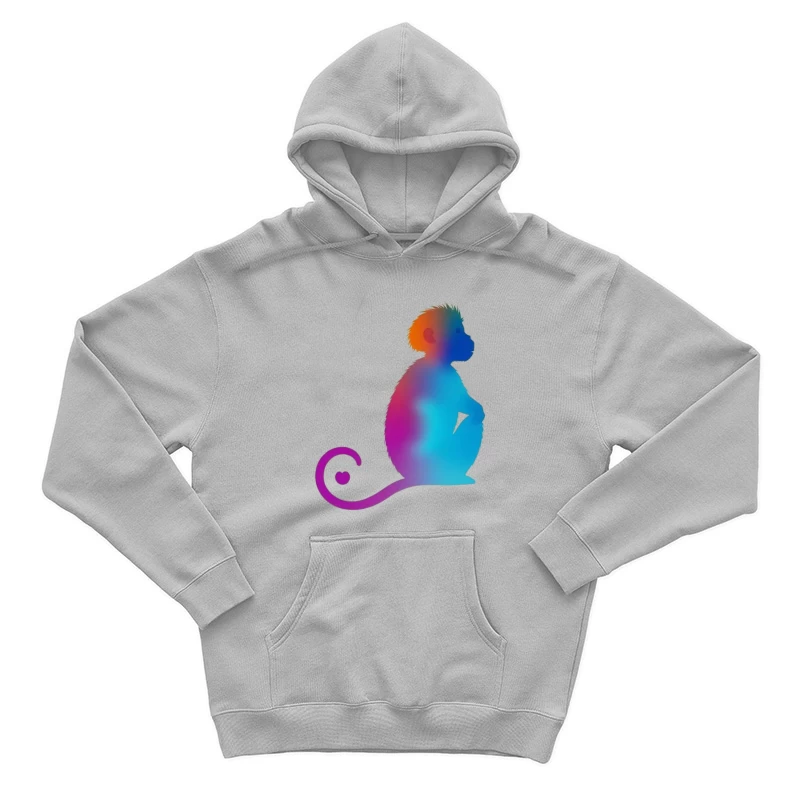 Colorful Gradient Monkey Silhouette with Curled Tail Male Pullover Hoodie