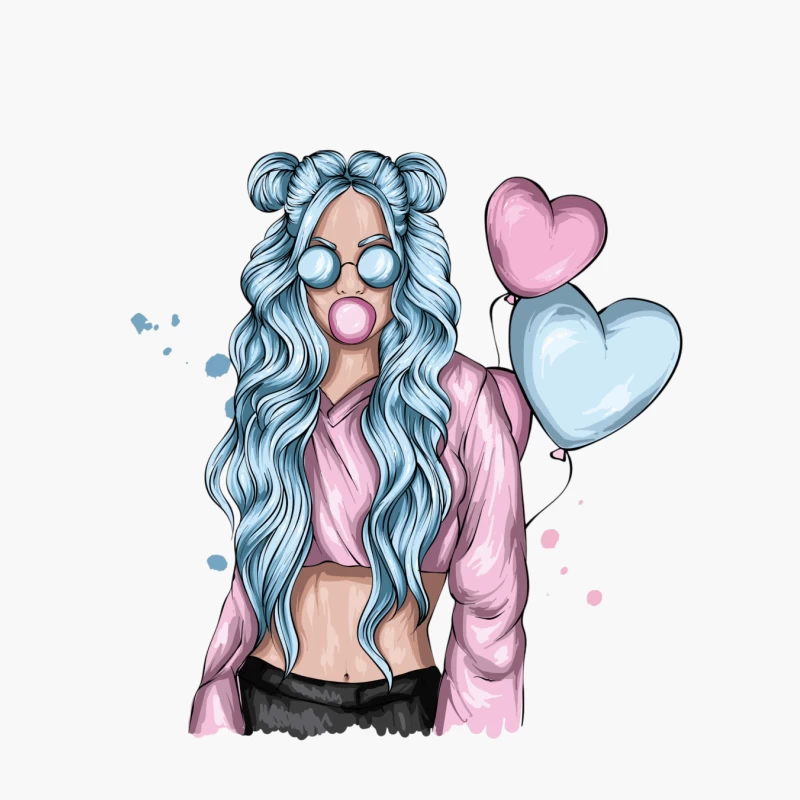 Girl with Blue Hair and Hearts Cotton Tote Bag