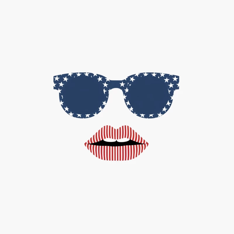 Patriotic American Flag-Inspired Sunglasses and Lips Graphic Design Cotton Tote Bag