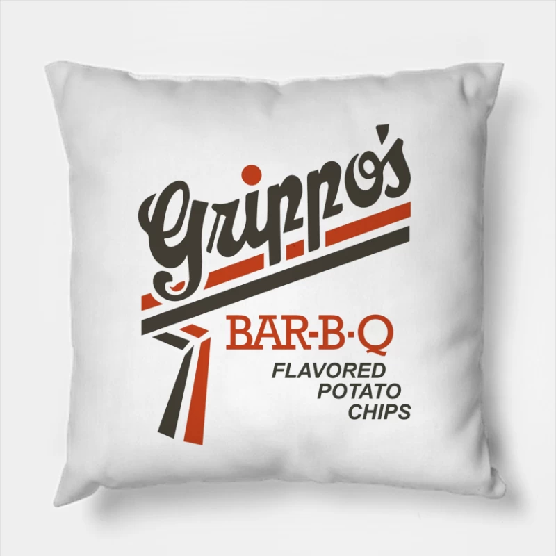 Vintage Grippo's BBQ Potato Chips Logo Design Throw Pillow