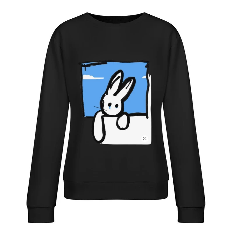 Niedlicher Kaninchen-Illustration im Fenster Damen Pullover Sweatshirt