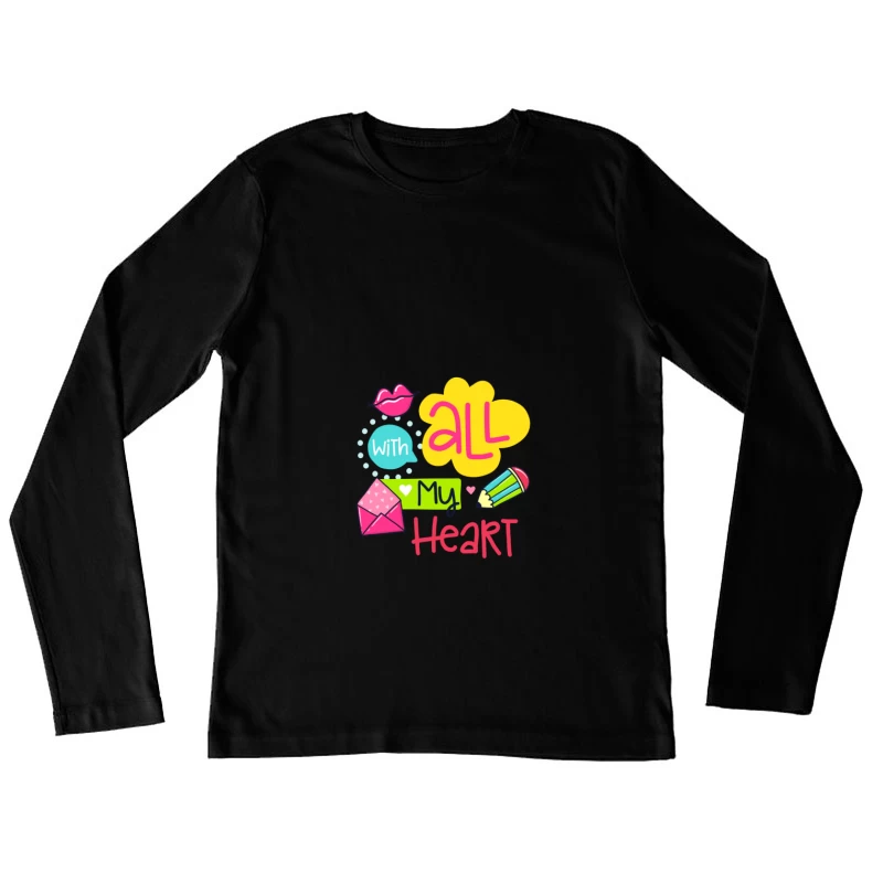 Design coloré avec cœur et crayon Femme Manches Longues T-Shirt