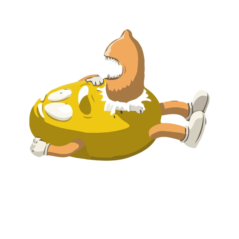 Humorous Yellow Cartoon Character Being Bitten Tapestry