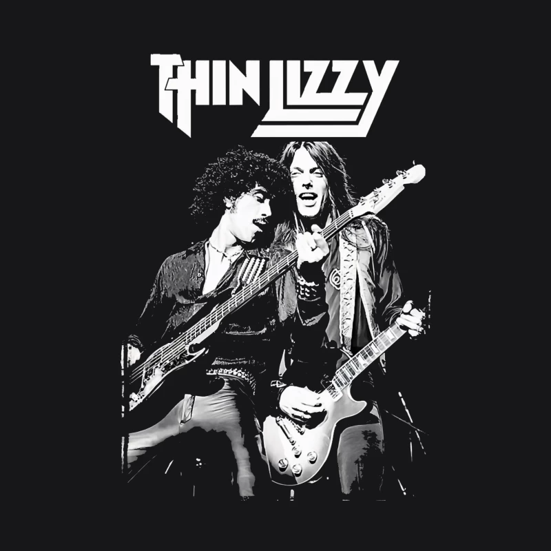 Thin Lizzy Rock Band Performance Sketch in Black and White Male Pullover Hoodie