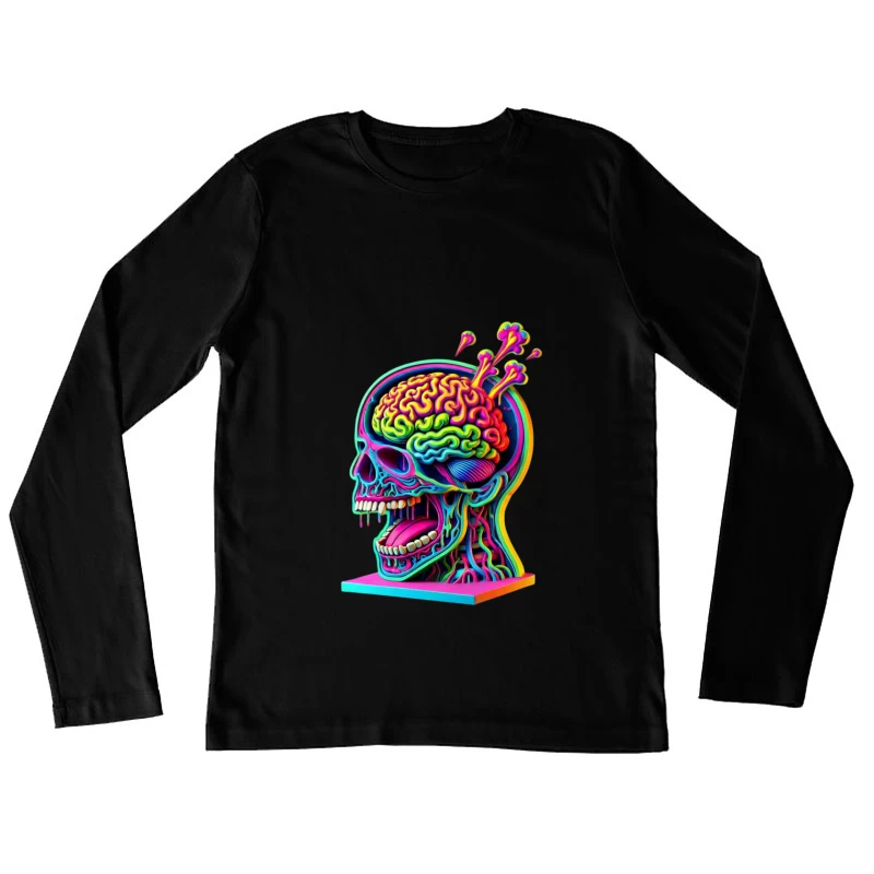 Psychedelic Anatomical Skull with Rainbow Brain Female Long Sleeve T-Shirt