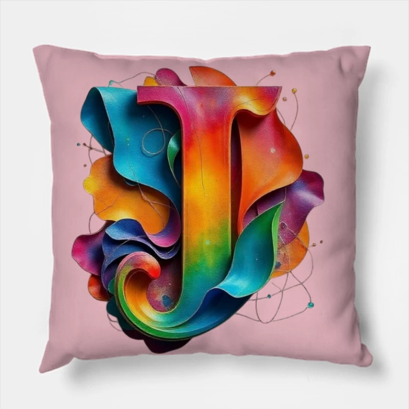 3D Colorful Abstract Typography Letter J Design Throw Pillow