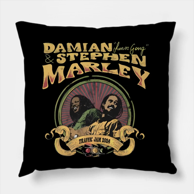 Retro Reggae Concert Poster: Traffic Jam 2024 Throw Pillow