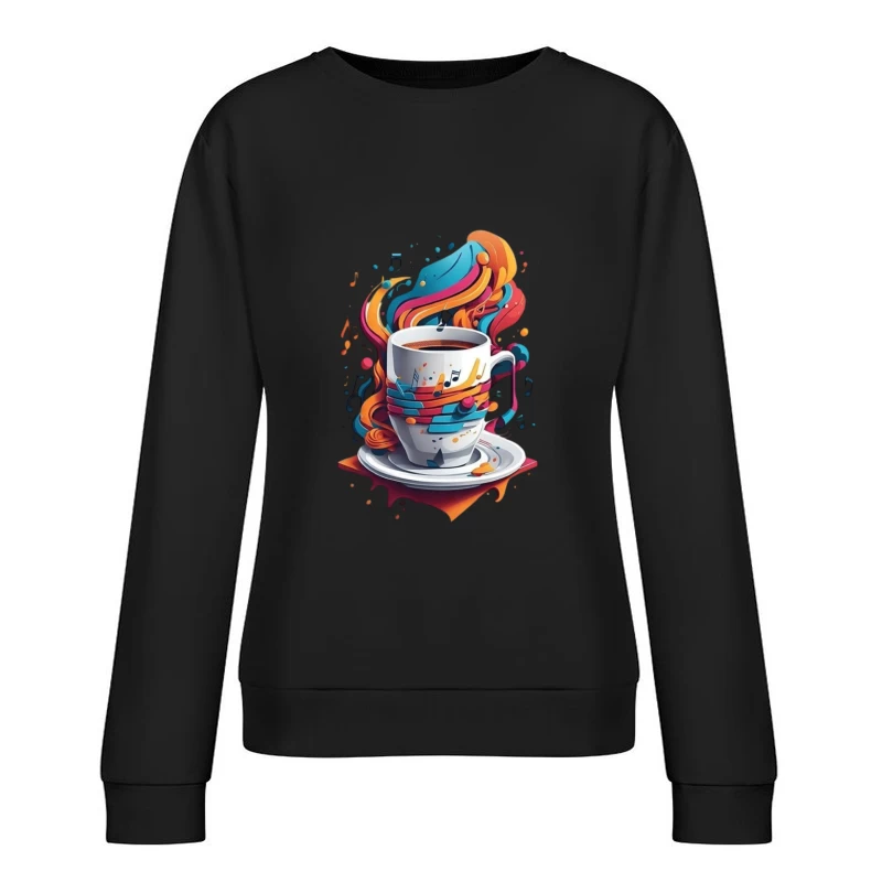 Colorful Coffee Cup with Musical Notes Female Pullover Sweatshirt