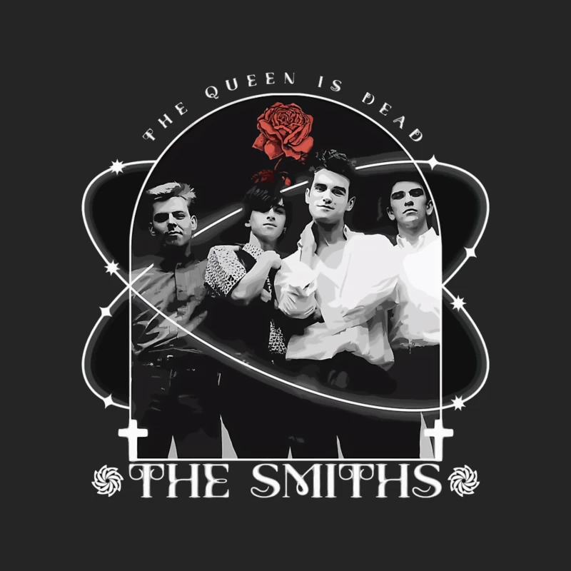 The Smiths - Vintage Black and White Band Portrait with Red Rose Female Pullover Sweatshirt